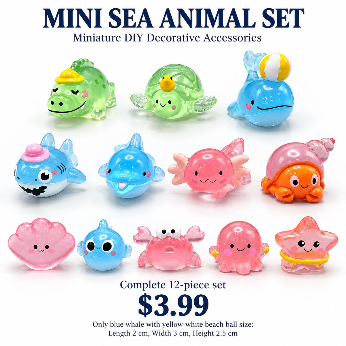 FANJUN-AMTECH 12-Piece Miniature Sea Animal 3D Shapes Model Set - Home Decor Ornaments, Shelf Display Props