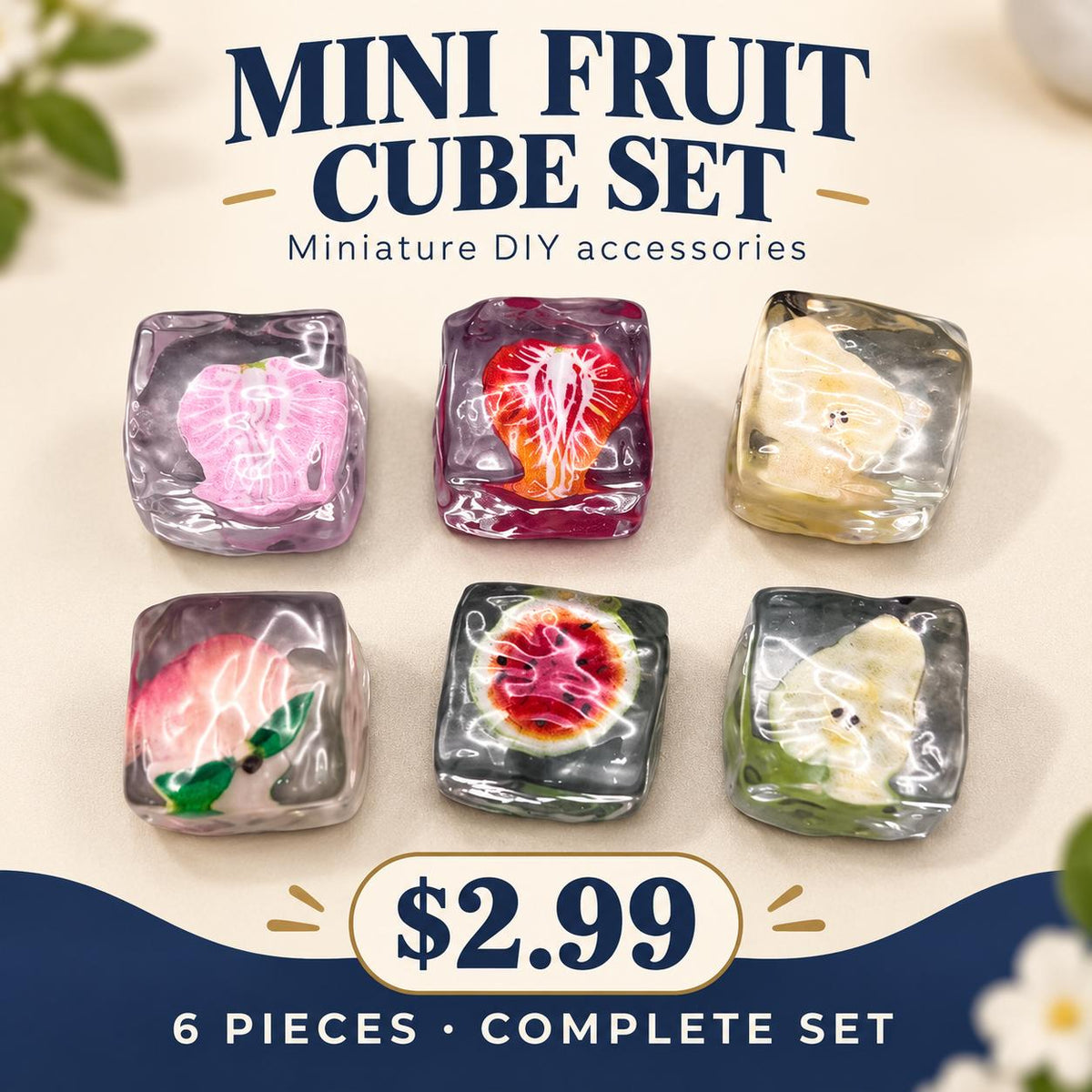 FANJUN-AMTECH Miniature Fruit Cube Models Set - 6 Pieces