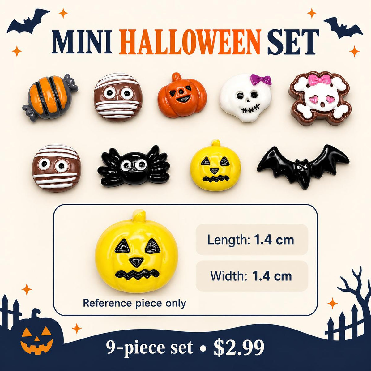 FANJUN-AMTECH Miniature Halloween Decorative Accessories Set - 9 Pieces