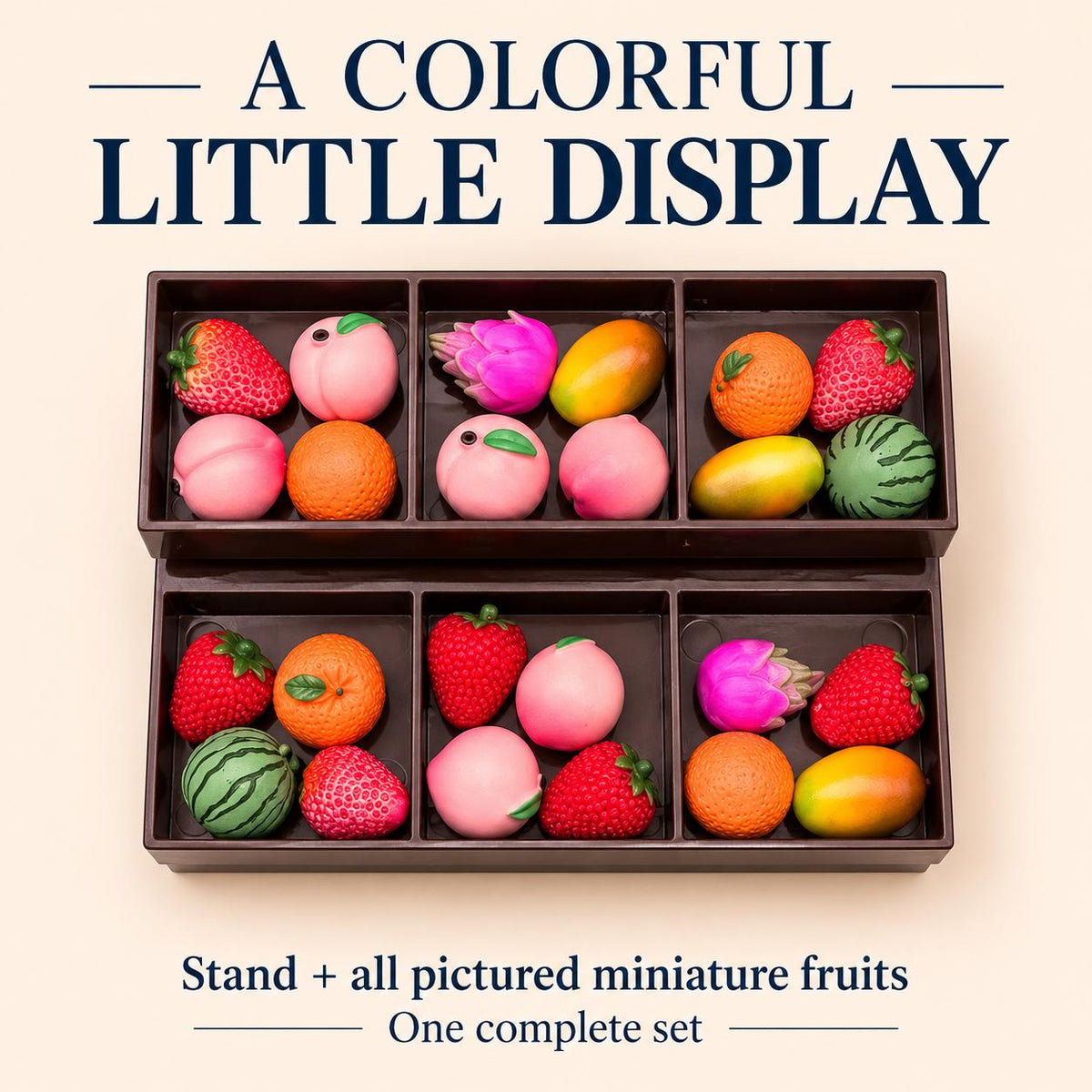 FANJUN-AMTECH Miniature Fruit Display Stand and 24 Fruit Models Set
