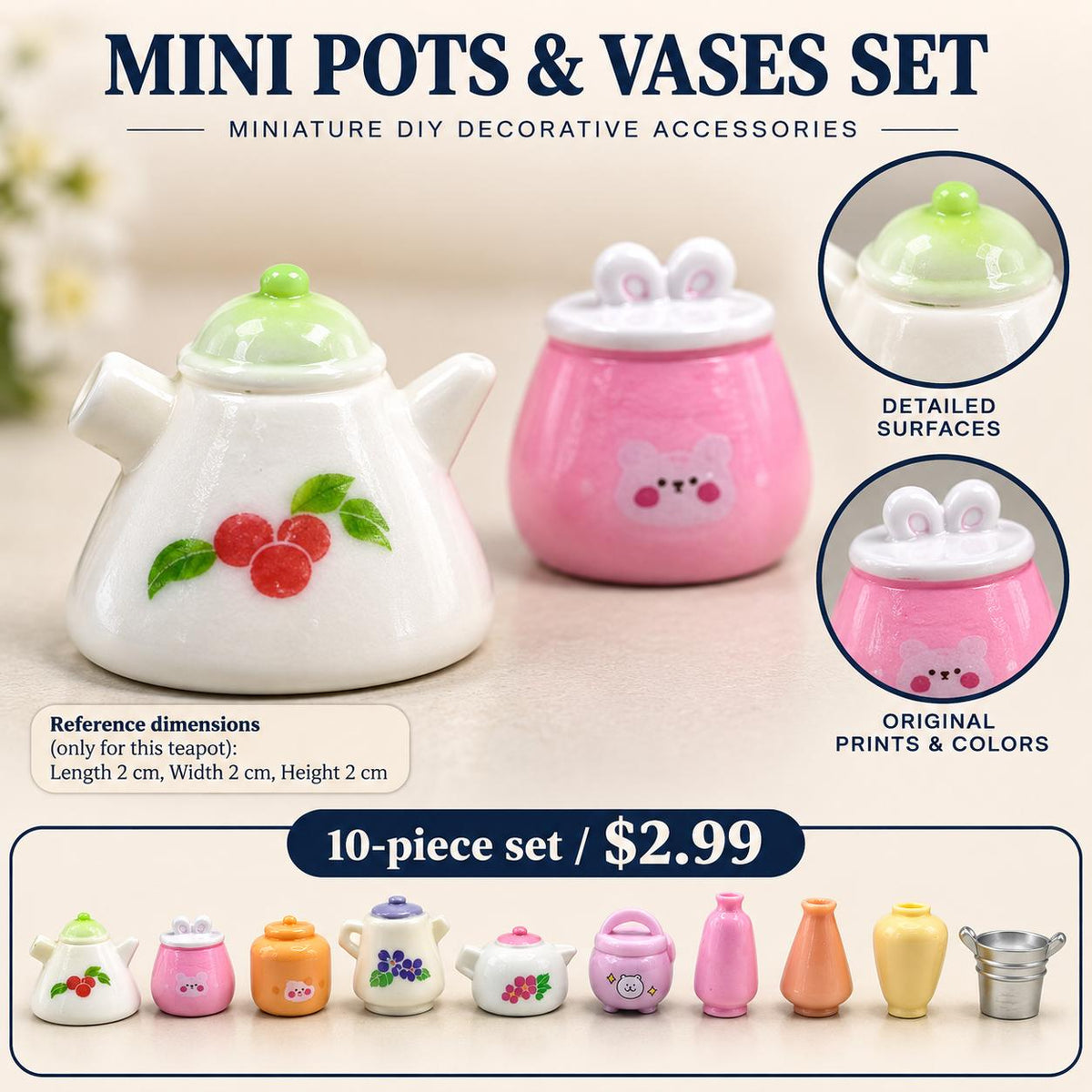 FANJUN-AMTECH 10-Piece Miniature Decorative Pots and Bottles Set, Home Decor Ornaments for Shelf Display, Photo Props