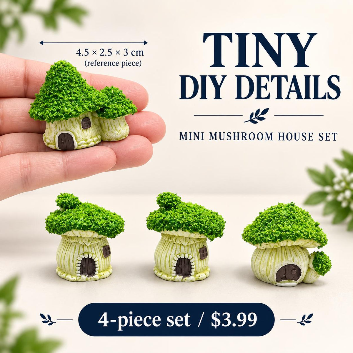 FANJUN-AMTECH Miniature Mushroom House Models Set - 4 Pieces