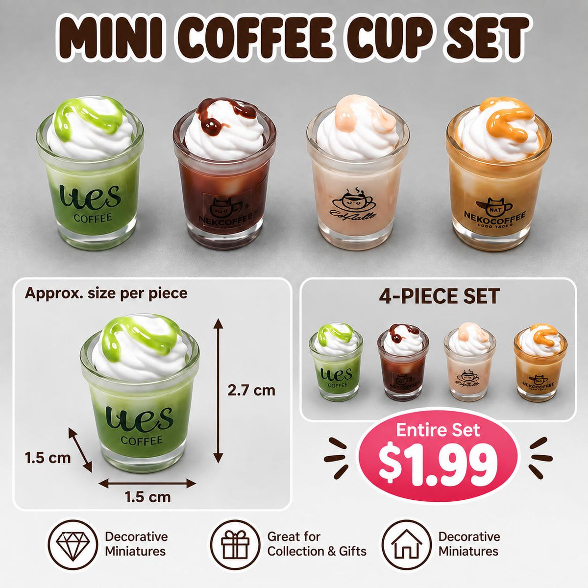 FANJUN-AMTECH Miniature Coffee Cup Models Set - 4 Pieces