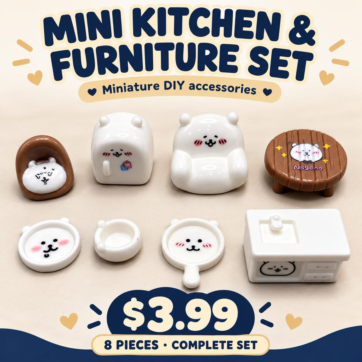 FANJUN-AMTECH Miniature Kitchen Scene Accessories Set - 8 Pieces
