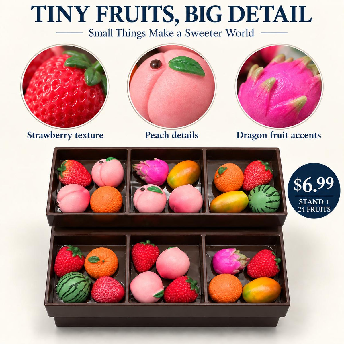 FANJUN-AMTECH Miniature Fruit Display Stand and 24 Fruit Models Set