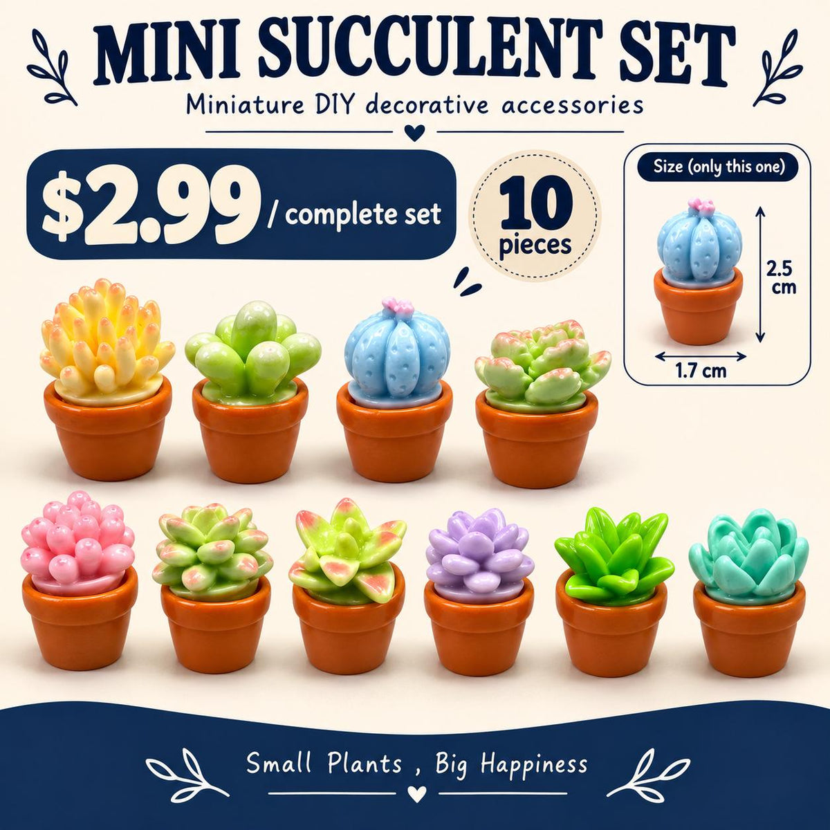 FANJUN-AMTECH Miniature Succulent Plant Models Set - 10 Pieces