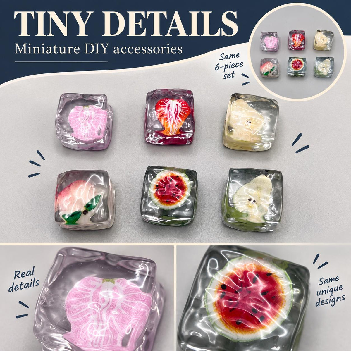 FANJUN-AMTECH Miniature Fruit Cube Models Set - 6 Pieces