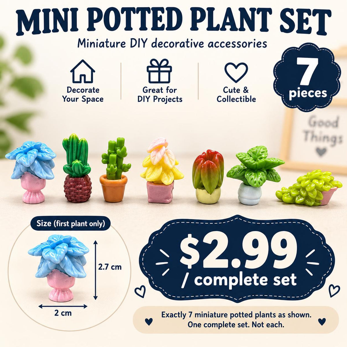 FANJUN-AMTECH Miniature Potted Plant Models Set - 7 Pieces