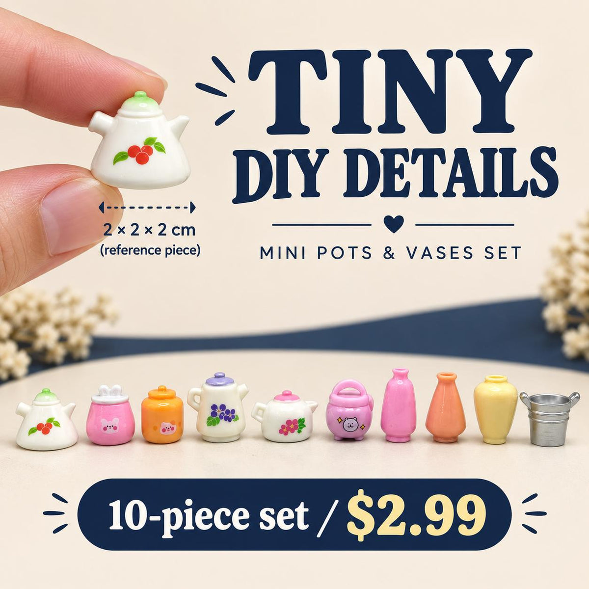 FANJUN-AMTECH 10-Piece Miniature Decorative Pots and Bottles Set, Home Decor Ornaments for Shelf Display, Photo Props