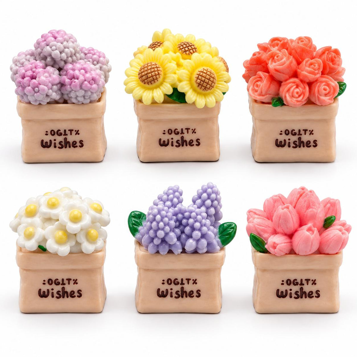 FANJUN-AMTECH 6-Piece Miniature Potted Flower Bouquet Model Set, Home Decor Ornaments, 3D Shapes Plants for Home Supplies Props
