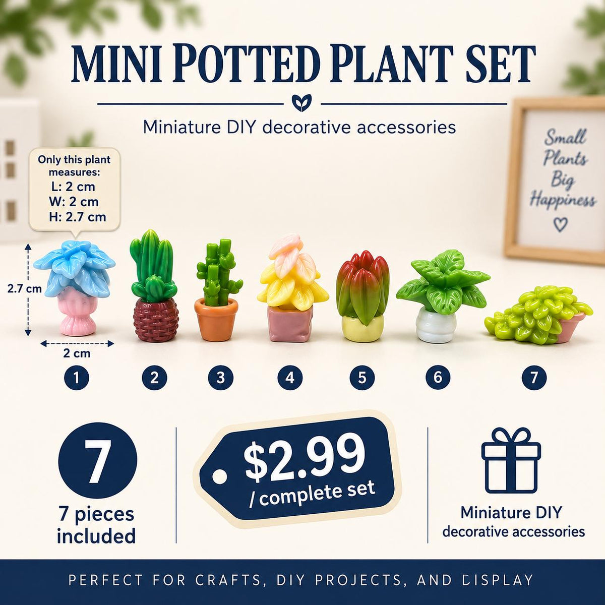 FANJUN-AMTECH Miniature Potted Plant Models Set - 7 Pieces