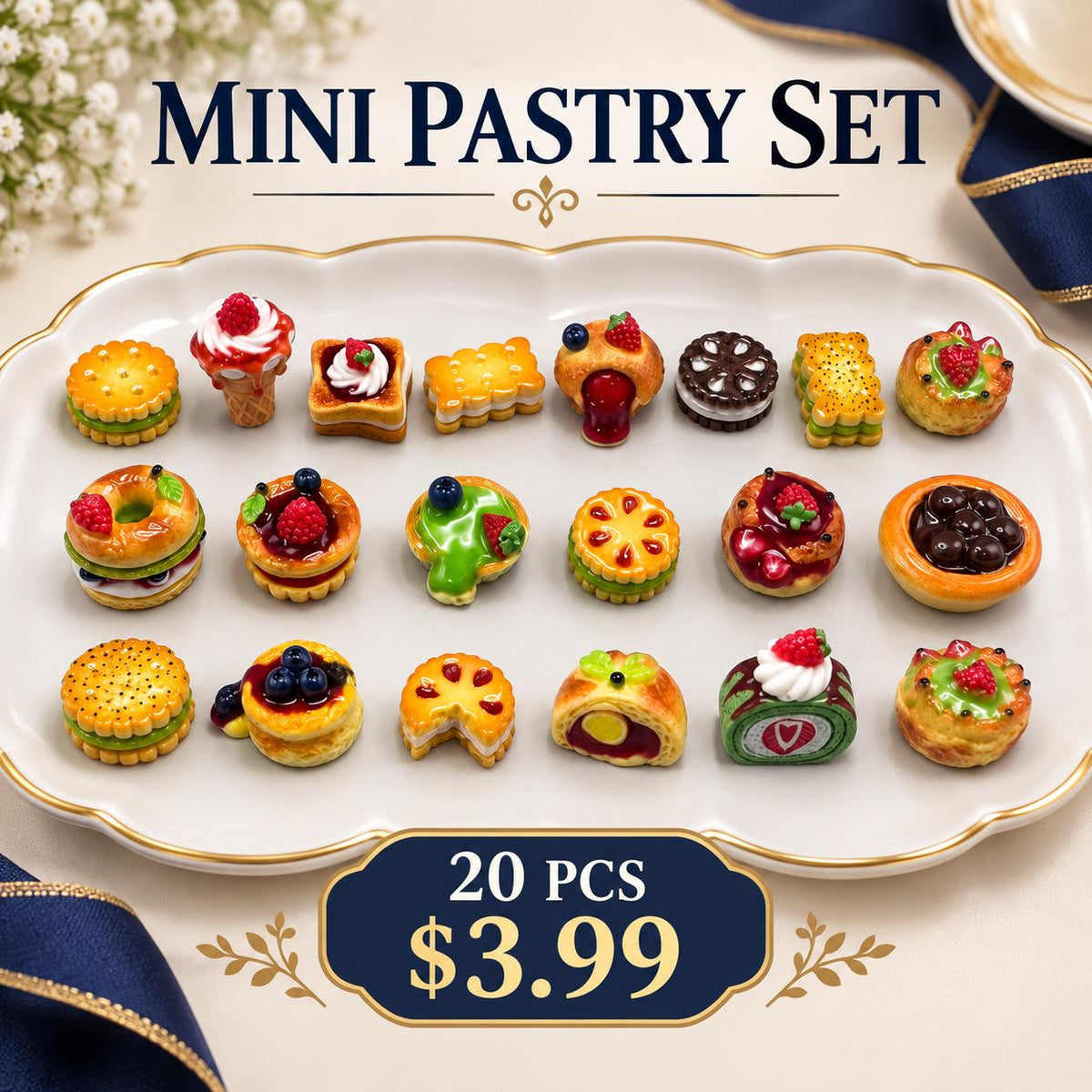 FANJUN-AMTECH Miniature Dessert Models Set - 20 Pieces
