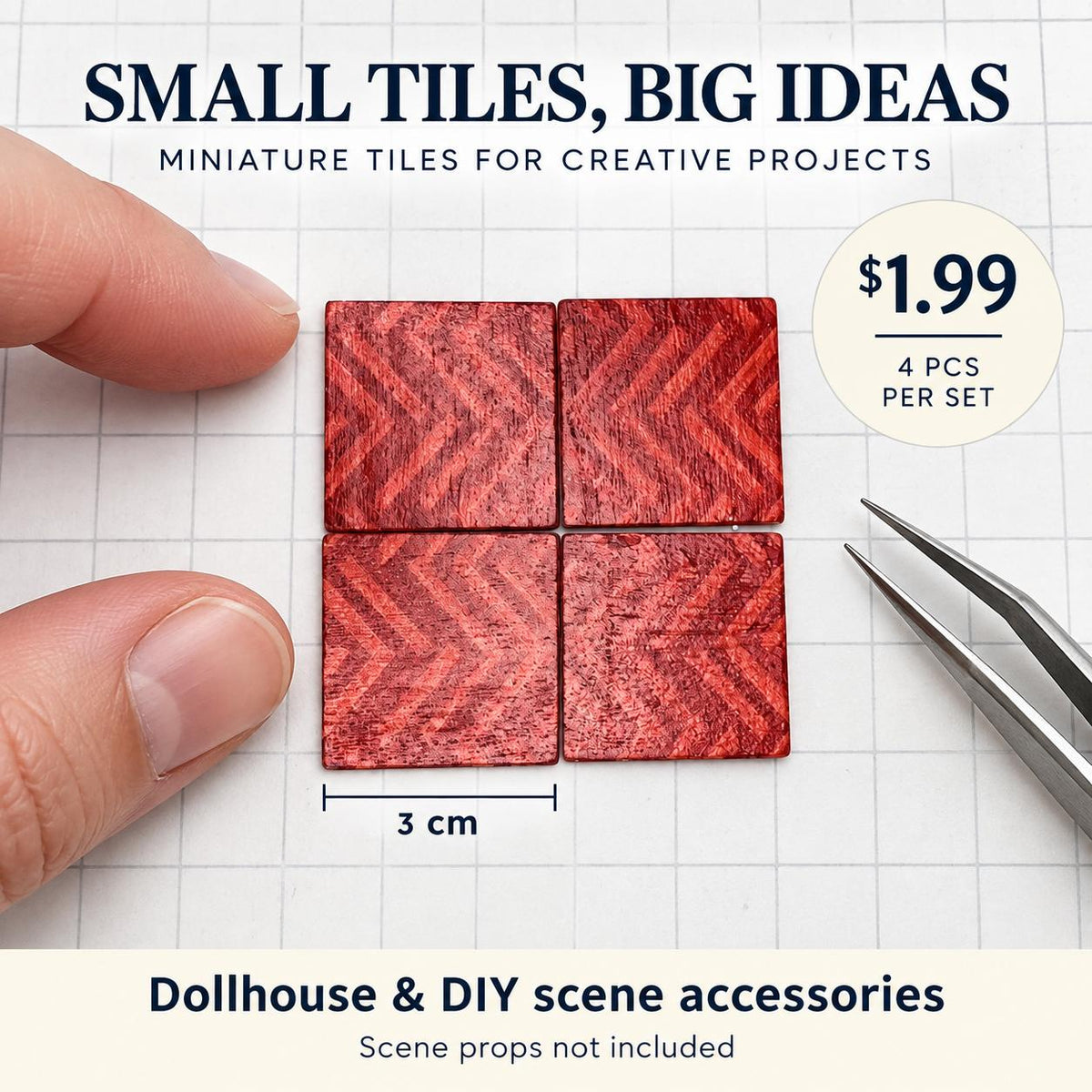 FANJUN-AMTECH Miniature Decorative Tiles - 4 Matching Pieces