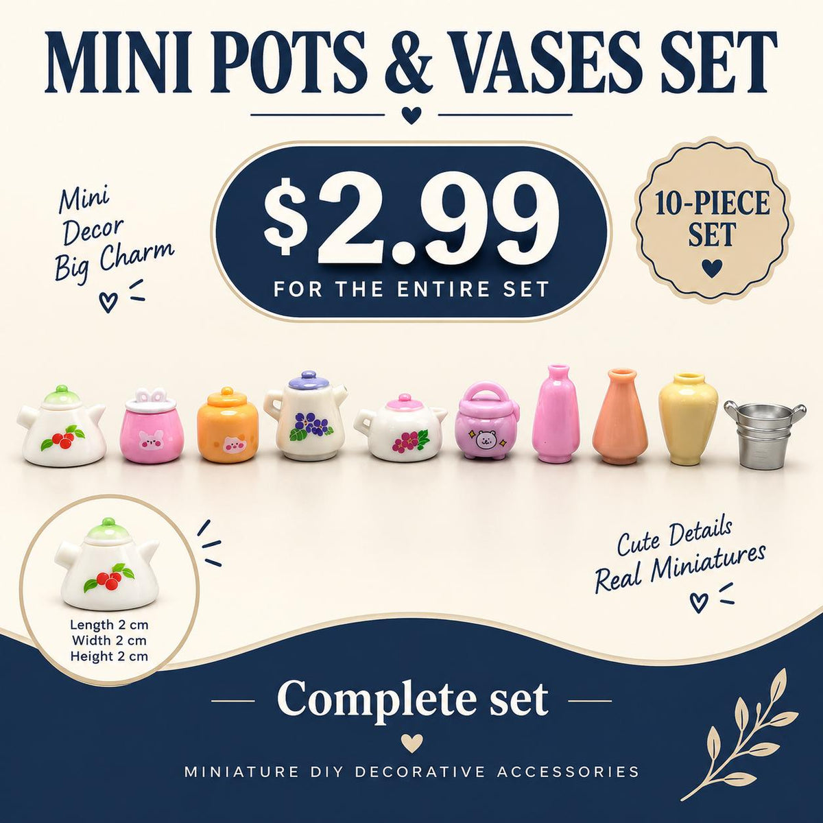FANJUN-AMTECH 10-Piece Miniature Decorative Pots and Bottles Set, Home Decor Ornaments for Shelf Display, Photo Props
