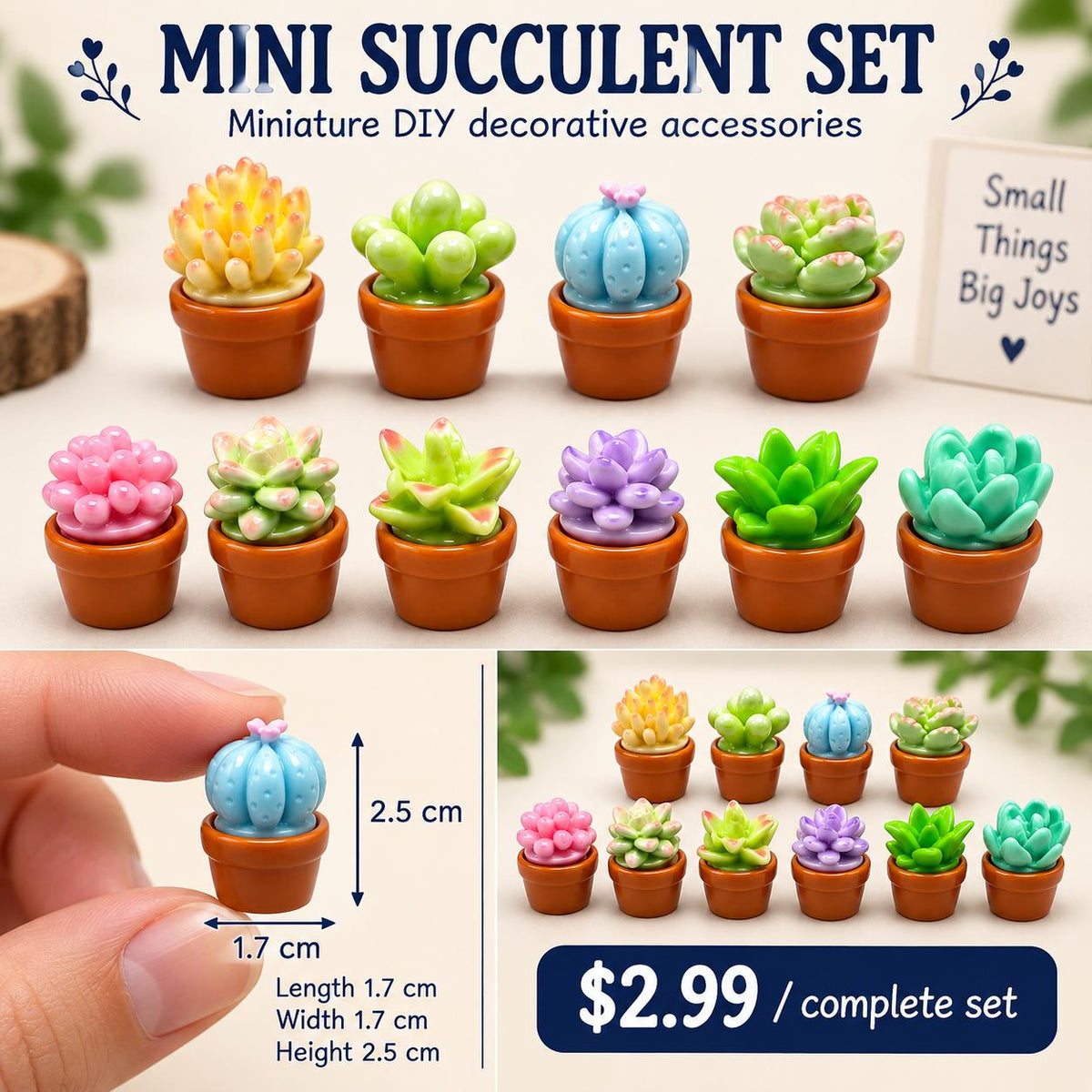 FANJUN-AMTECH Miniature Succulent Plant Models Set - 10 Pieces