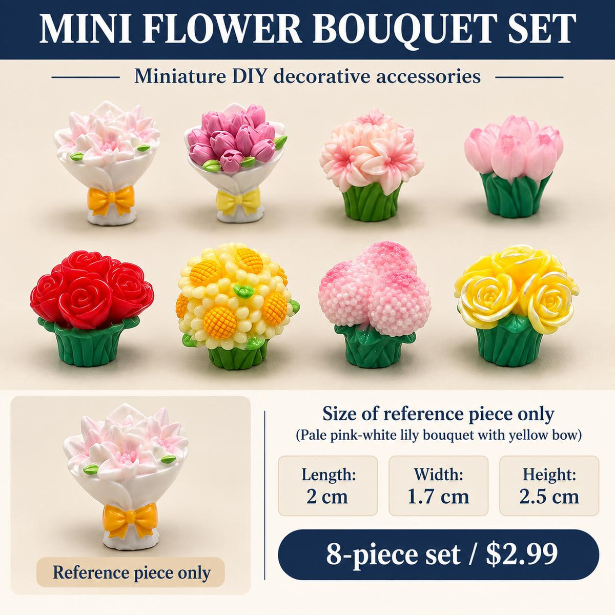 FANJUN-AMTECH 8-Piece 3D Shapes Miniature Flower Bouquet Models Set, Home Decor Statues & Figurines