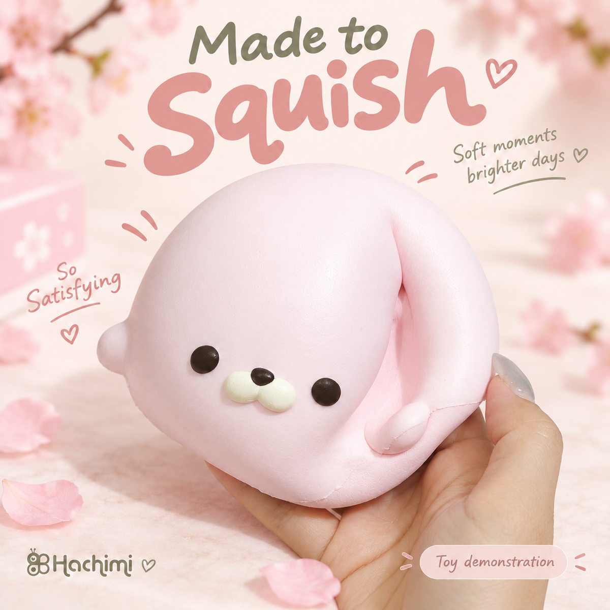 Hachimi Pink Seal Squishy — squeeze demonstration