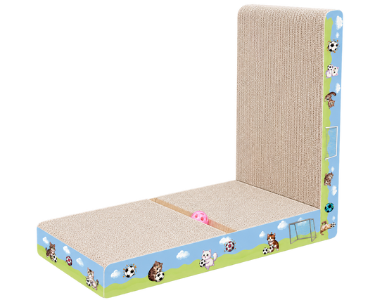 FANJUN-AMTECH L-shaped white corrugated cat scratcher with floor and vertical panels