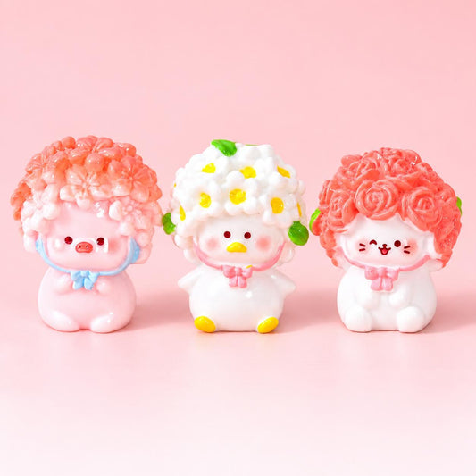 FANJUN-AMTECH Miniature Flower Animal Figurines for Dollhouse Decor - Choose Any 2 of 3 Styles, Non-Edible
