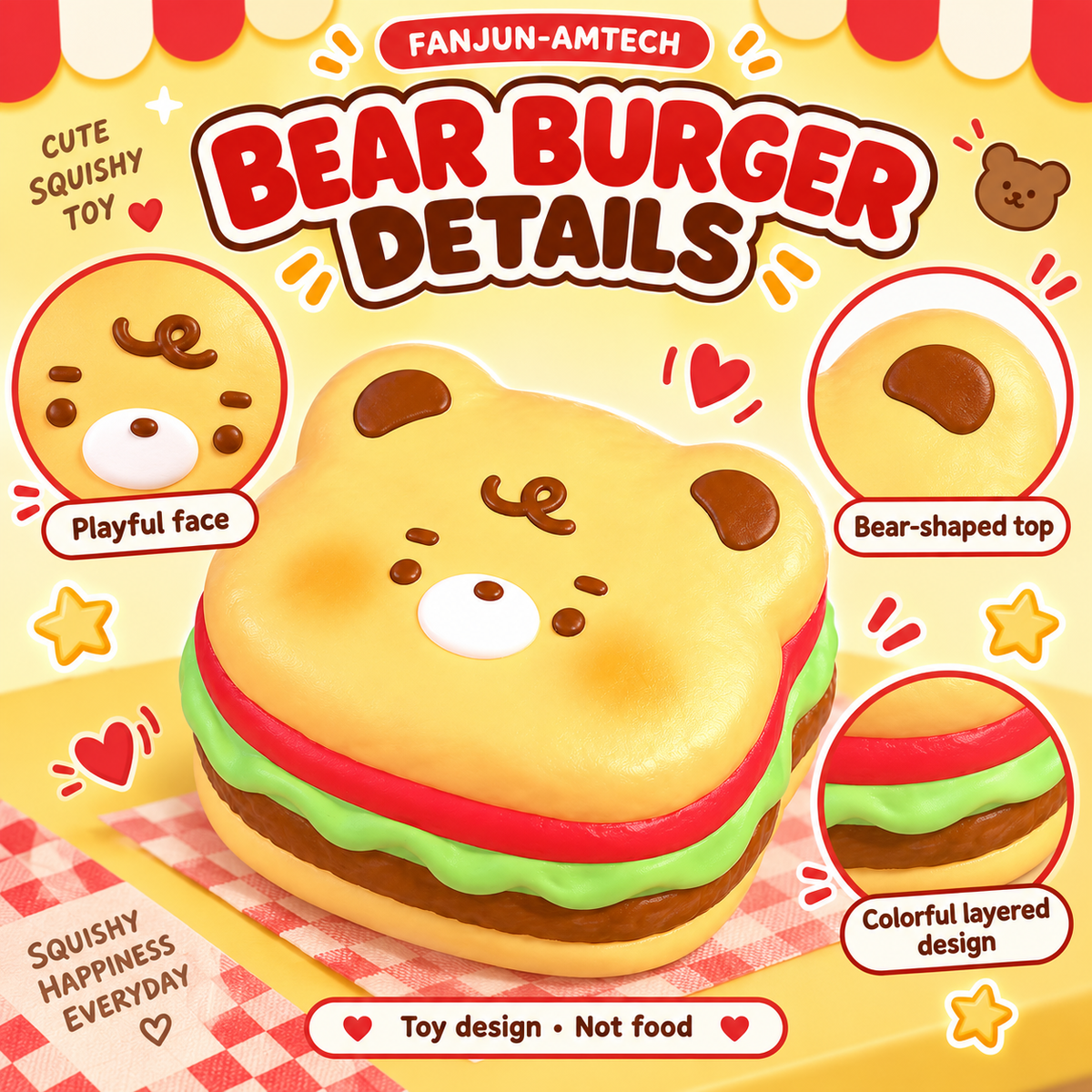 FANJUN-AMTECH Bear Burger Squishy - bear-burger-carousel-02_options-details
